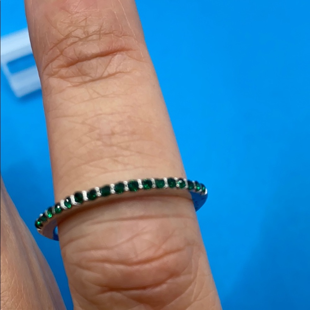 Silver Green Crystal Band Crystal Ring 10 - Picture 3 of 3